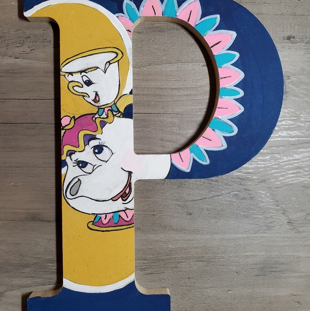 Hand painted Ms Potts and Chip Letter Art